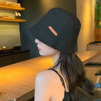 Women Solid Color Bucket Hat Soft Cotton Foldable Visor
