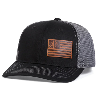 Unisex Brown American Flag 457 Leather Label Baseball Net Caps