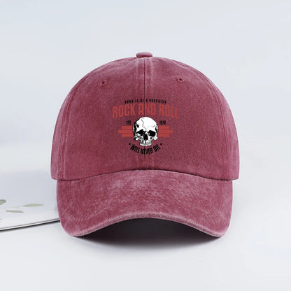 Rock Skull Print Washed Baseball Cap Soft Comfortable Lightweight Breathable Adjustable Style
