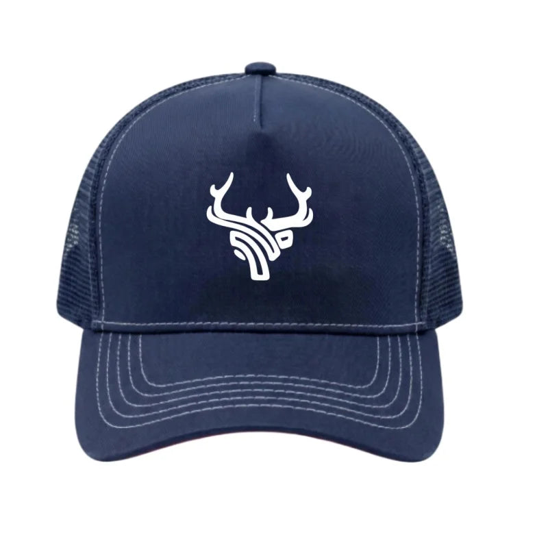 Deer Head Antlers Printed 5 Panel Trucker Mesh Hat