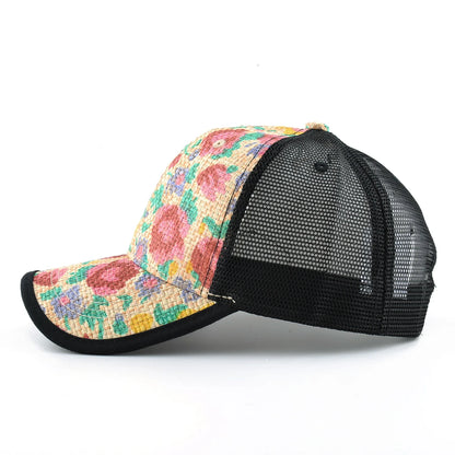 Straw Floral Baseball Cap Women Summer