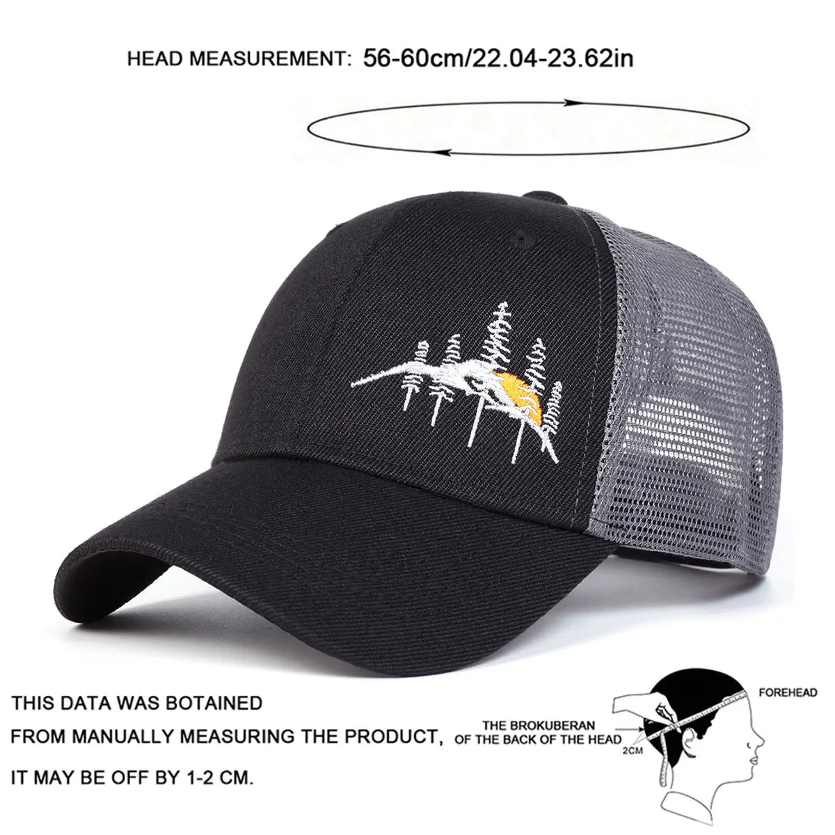 Unisex Mountain Tree Embroidery Baseball Net Caps Spring and Summer