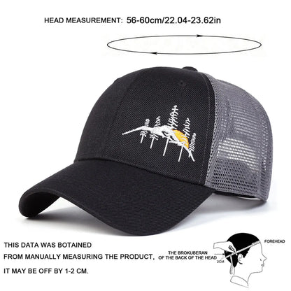 Unisex Mountain Tree Embroidery Baseball Net Caps Spring and Summer