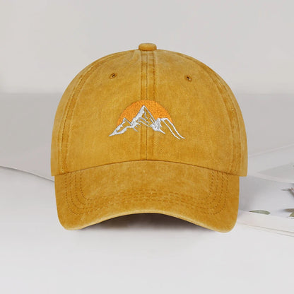 Vintage Mountain Sunrise Embroidered Washed Baseball Cap