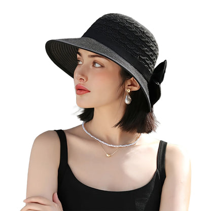 Summer Beach Straw Sun Hat Breathable French Style Bowknot Straw Hats