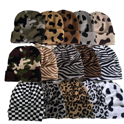 Winter Leopard Knitted Hats For Women Men Outdoor