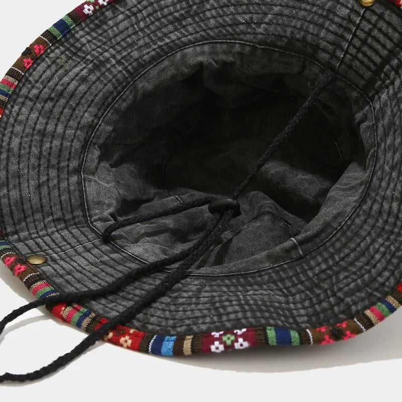 Cotton National Wind Solid Color Bucket Hat Outdoor Travel Sun Cap For Men And Women