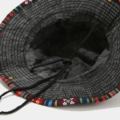 Cotton National Wind Solid Color Bucket Hat Outdoor Travel Sun Cap For Men And Women