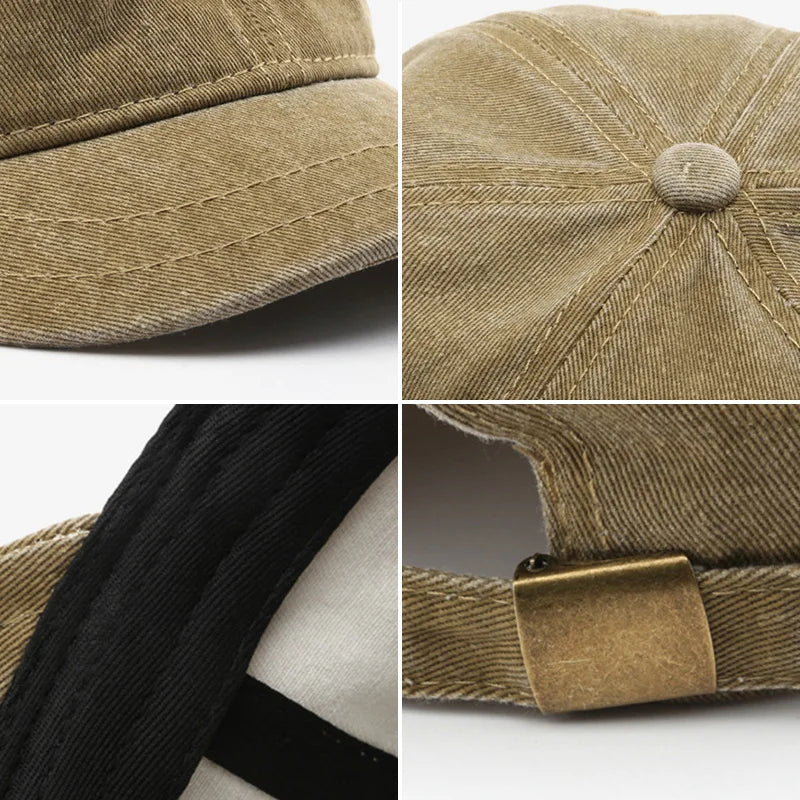 Retro Short Brim Baseball Cap Solid Color Adjustable Cotton Peaked Cap For Men Women Summer Casual Sun Hats