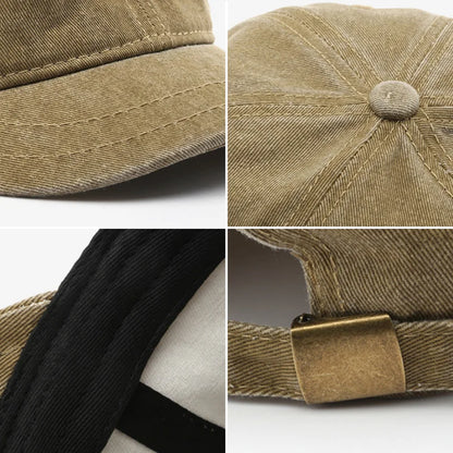 Retro Short Brim Baseball Cap Solid Color Adjustable Cotton Peaked Cap For Men Women Summer Casual Sun Hats