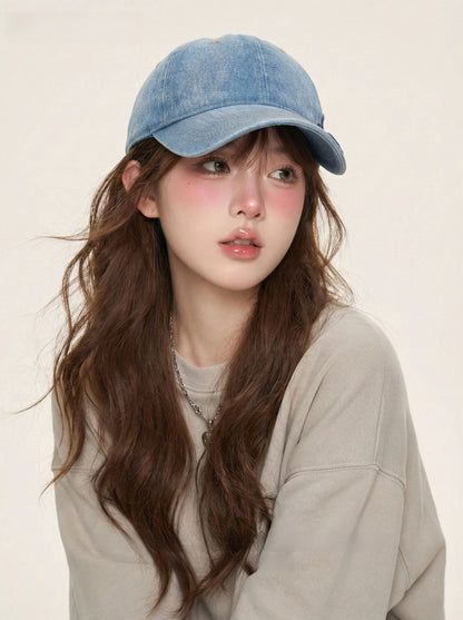 Washed Denim Baseball Cap Women's Vintage Lab Hat