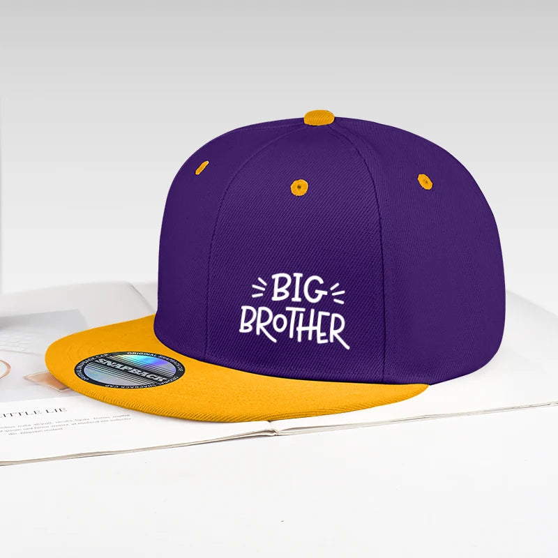 BIG BROTHER Black Flat Brim Cap With Letter Print Adjustable Hard Top Hip Hop Street Cap Outdoor Sports
