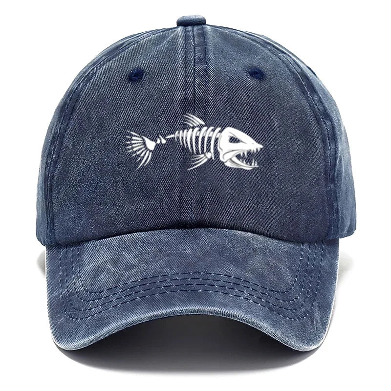 Customize Fish Bone Print Vintage Washed Cotton Baseball Cap