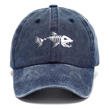 Customize Fish Bone Print Vintage Washed Cotton Baseball Cap
