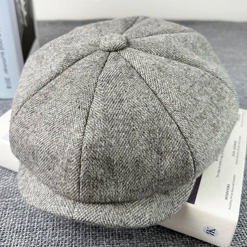 Gray Octagonal Cap Vintage Woolen Newsboy Caps