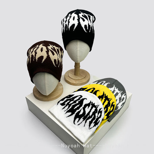 New Men Women Street Jacquard Flame Letters Knitted Hats