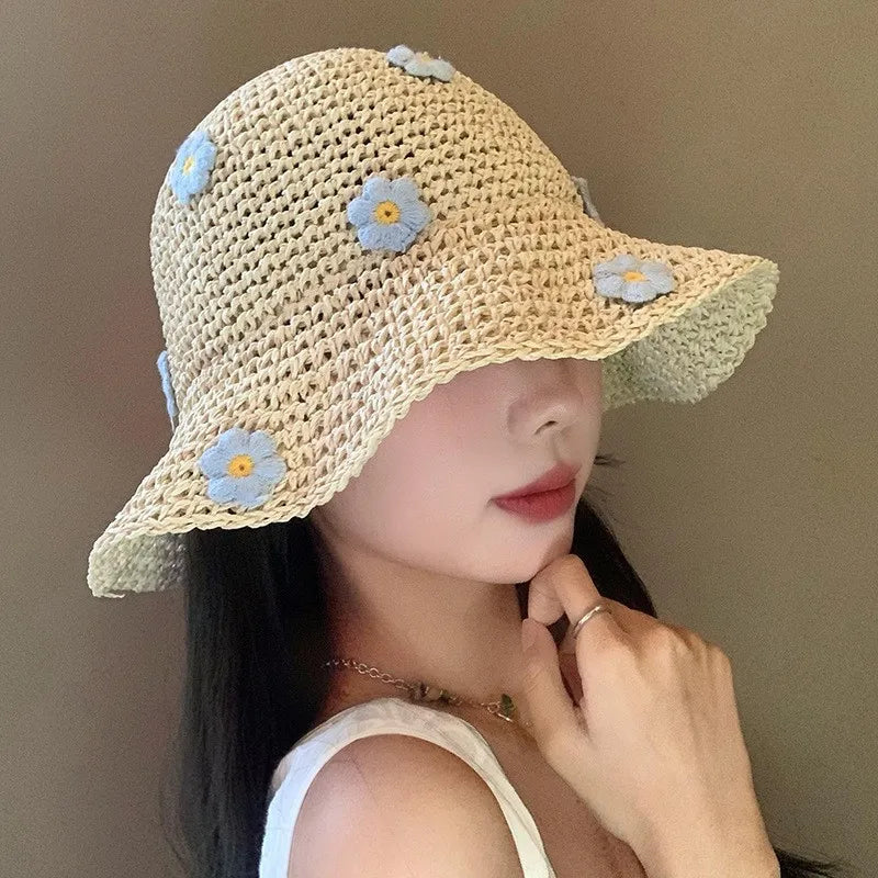 Woven Flower Decoration Fisherman Hat