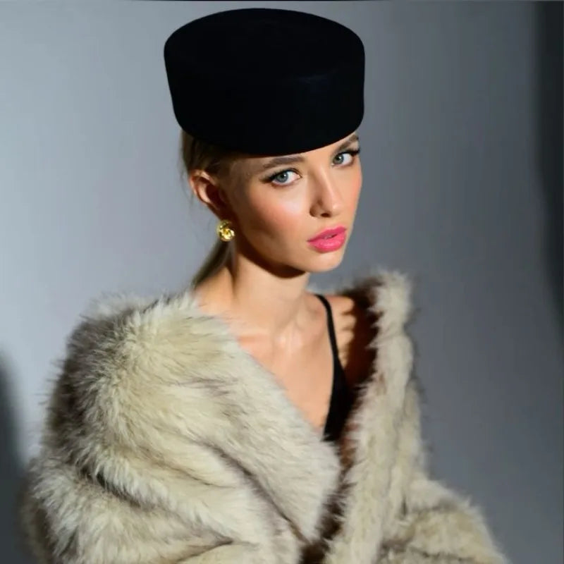 Retro Flight Attendant Ball Berets Hat Women's 100% Wool