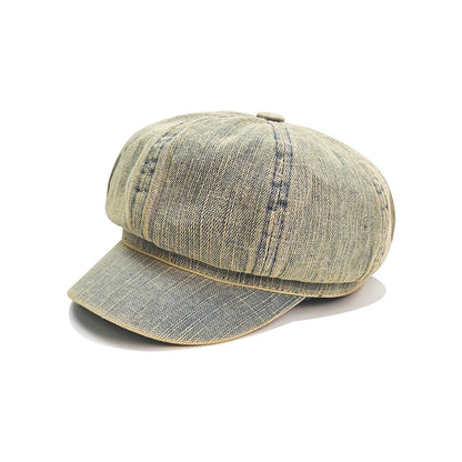 Women Vintage Washed Denim Octagonal Hat
