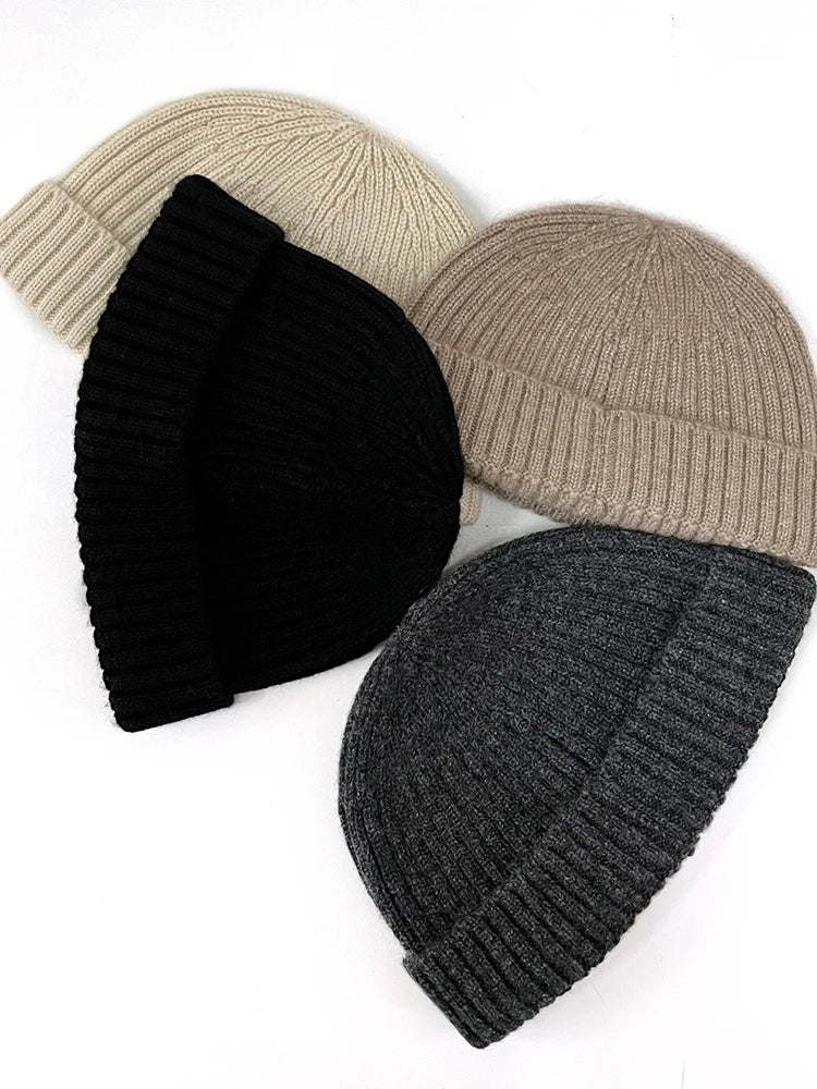 100% Cashmere Knitted Trawler Beanie Skullcap Watch Caps