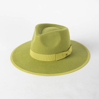New British 100% Wool Fedoras Hat Women Retro Jazz Top Bow Felt Hat Men