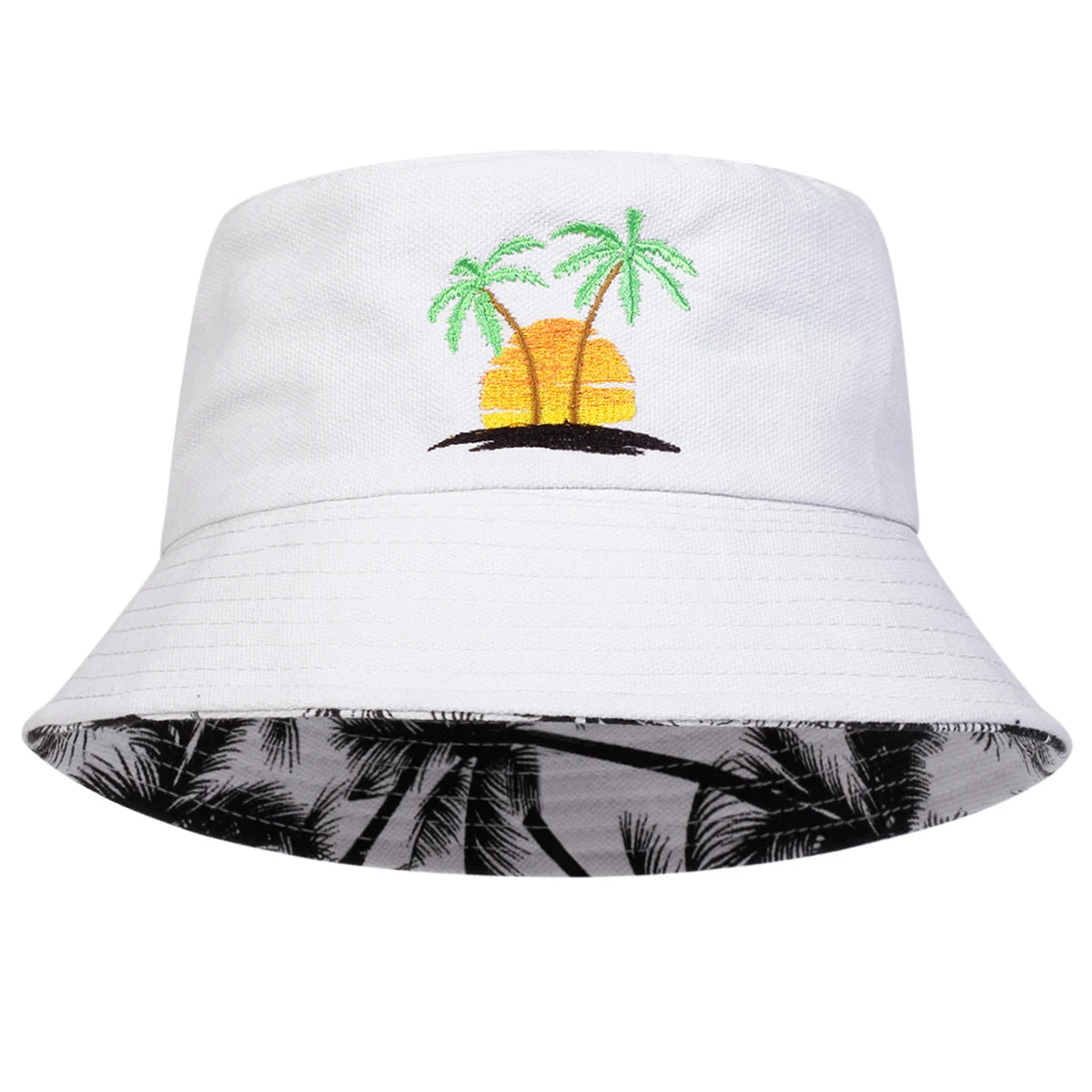 Unisex Sunset Coconut Tree Panama Fisherman Hat for Men Women Bucket Hat