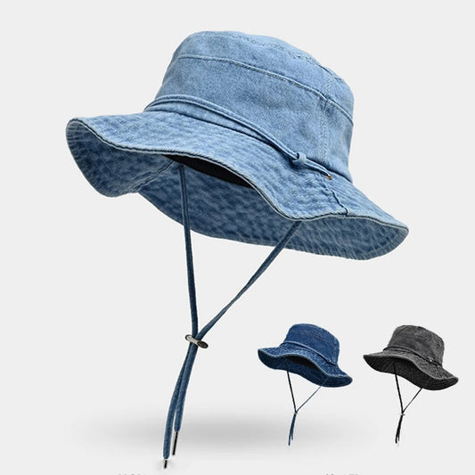 New Washed Denim Bucket Hat Women Outdoor Sun Hat