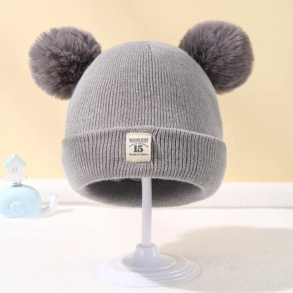 Autumn Winter Baby Warm Knitted Hats With Pom Kids Knit Beanie Hat Solid Color Children Hat
