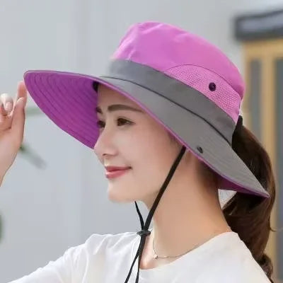Women's Dual-Tone Sun Hat with Ponytail Hole for Spring, Summer