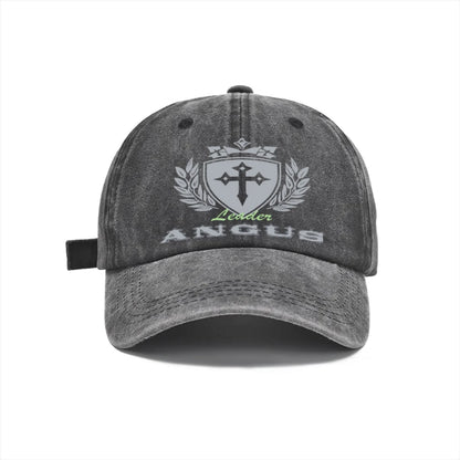 Vintage Washed Baseball Cap Unisex Distressed Snapback Hat Grey Cross Shield Embroidered Adjustable Dad Hat Streetwear