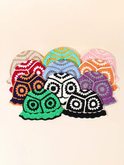 1PC Handmade Crochet Vintage Bucket Hat - Geometric Patch Super Soft and Warm