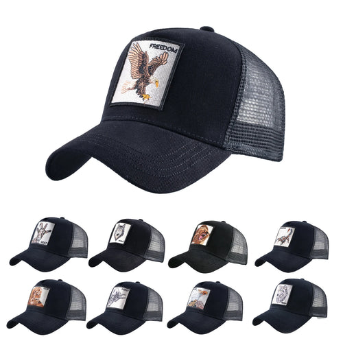 Unisex Black Baseball Cap With Animals Embroidery Patch For Men Women