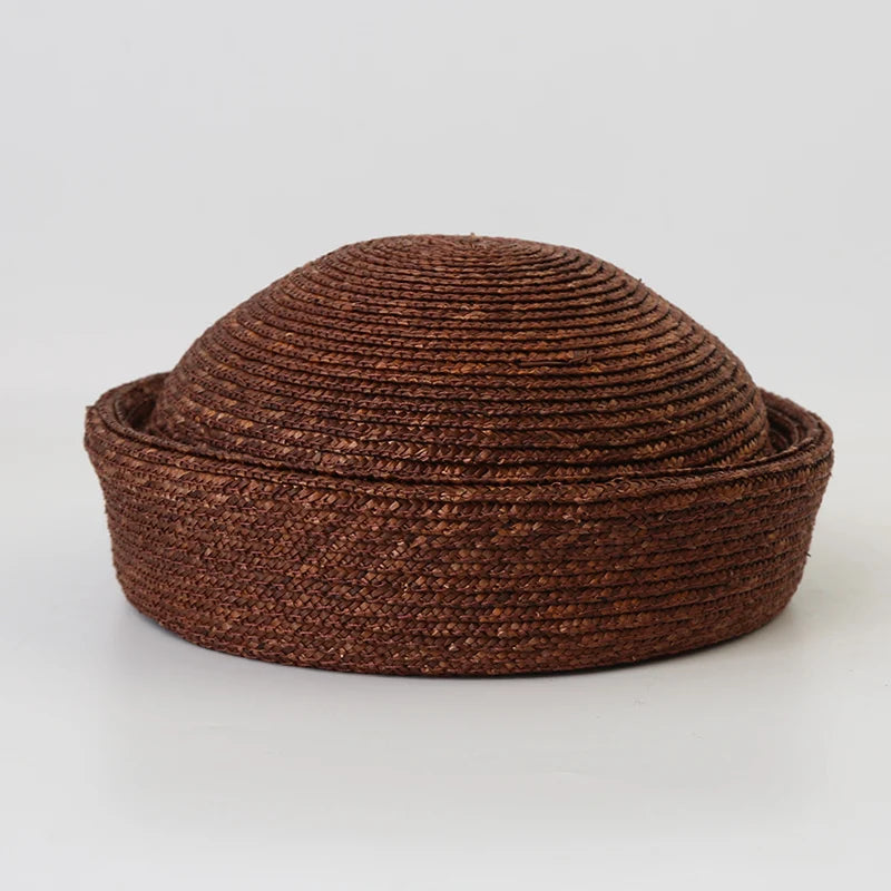 100% Natural Round Straw Hat For Women Japanese Summer Sailor Hat