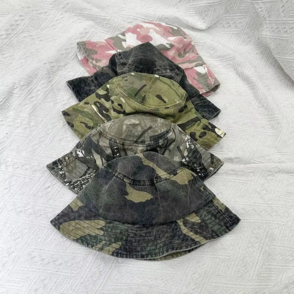 Washed Cotton Camouflage Bucket Hat