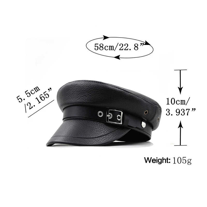 Casual Military Caps Woman Pu Beret Flat Hats