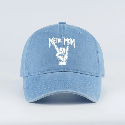 Vintage Metal “Rock Mom” Gesture Print Washed Baseball Cap