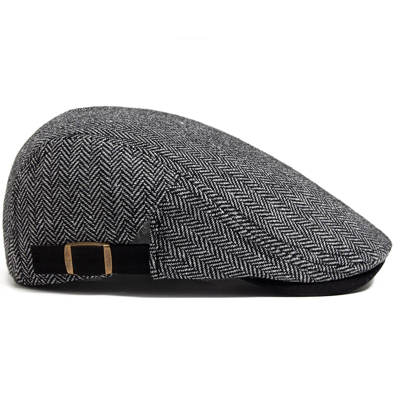 New Herringbone Vintage Beret Men Autumn Winter Casual Flat Visor Hat