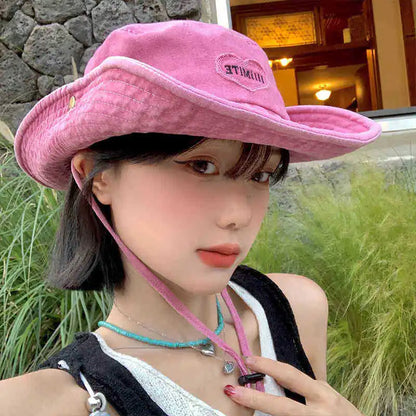 2025 Sweet Pink Love Bucket Caps Outdoor Camping Sun Protection
