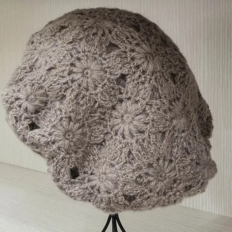 New Winter Crochet Beret For Women Wool Knit Hat