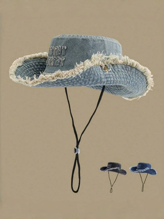 Unisex Distressed Embroidered Retro Washed Rough Edge Drawstring Hat