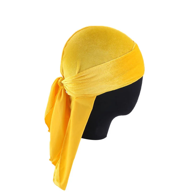 New Unisex Velvet Durags Bandana Turban Hat Men Women Breathable Long Tail