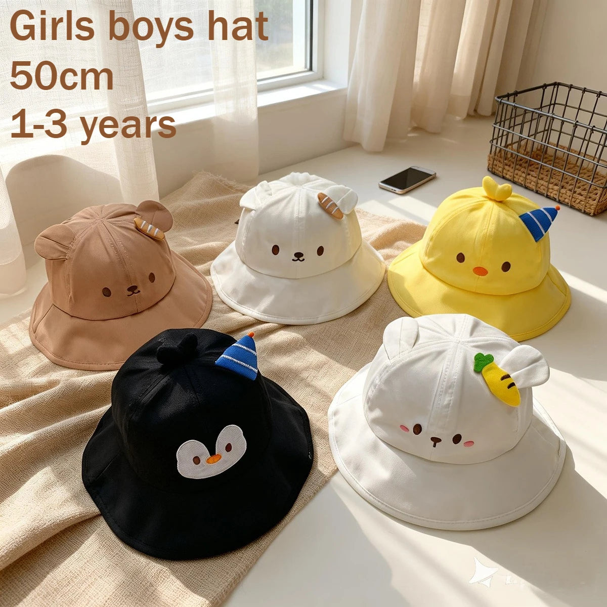 Newborn Baby Kids Cartoon Bucket Hat 50cm 1-3 Years Boys Girls
