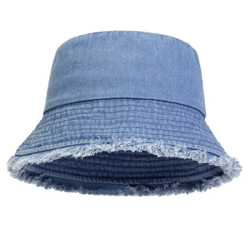Neutral Denim Bucket Hat Fashionable Sun Protection Caps