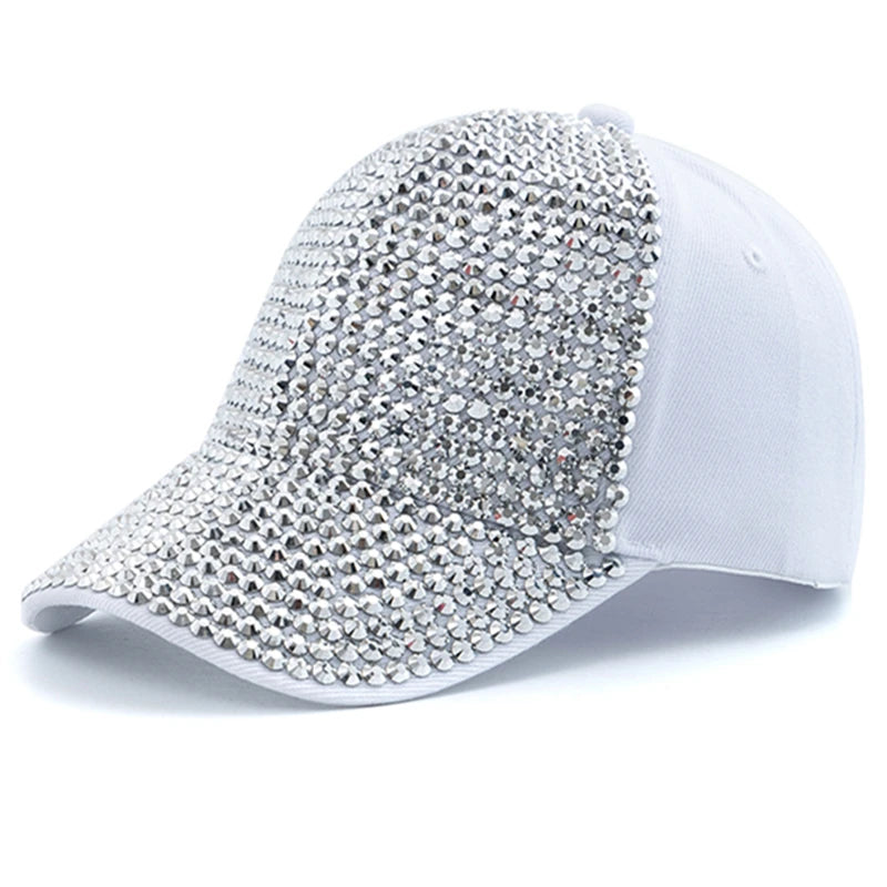 Women Diamond Inlay Cap Simple Plain Baseball Cap Female