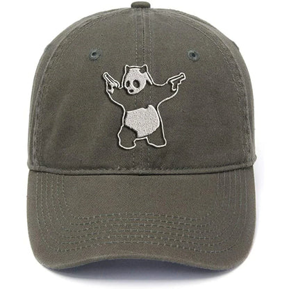 Lyprerazy Panda with Gun Washed Cotton Men Women Unisex Hip Hop Cool Flock Printing Baseball Cap