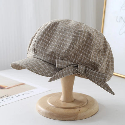 Korean Ins Bow Plaid Beret Women's Spring And Summer