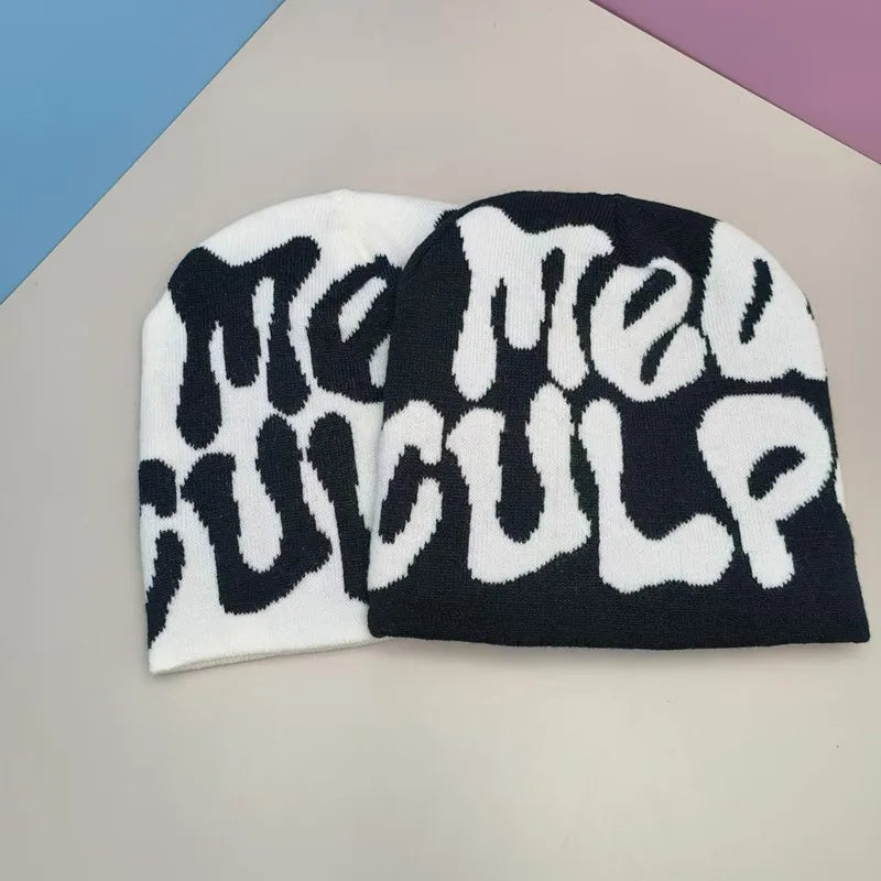 Solid-Color Letter Knitted Hat Winter Hat