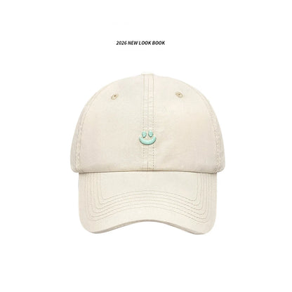 1 Piece of Women's Retro Washed Smiley Face Embroidered Baseball Cap