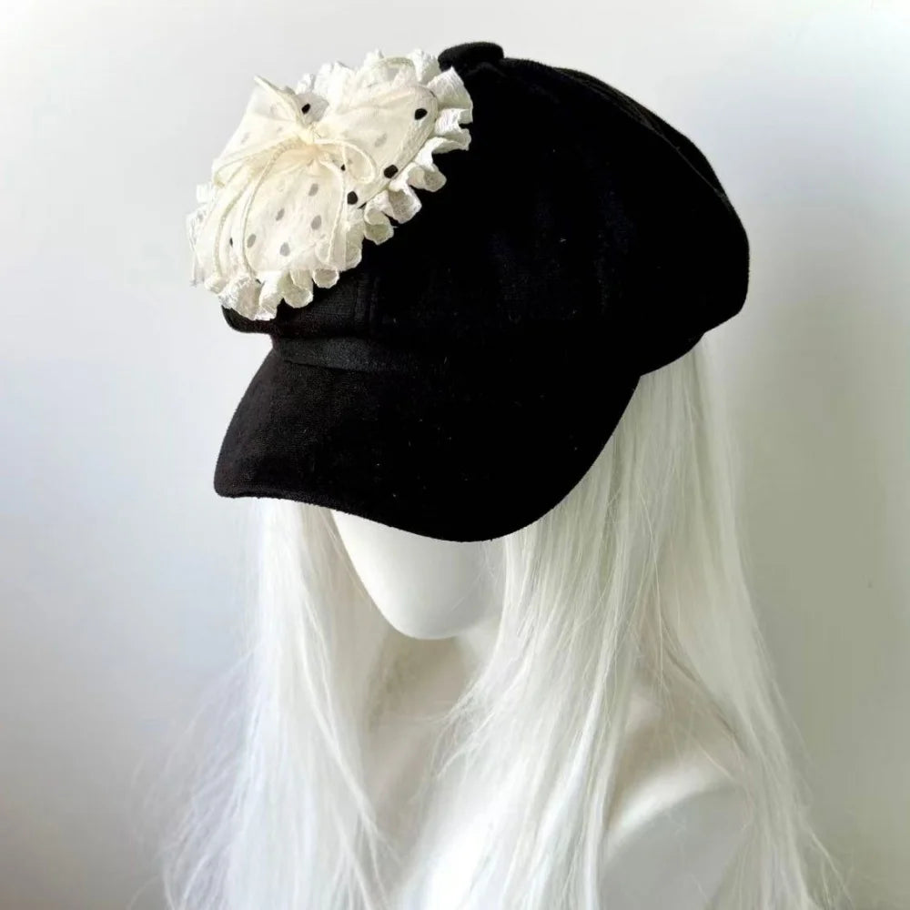 Y2K Original Lace Polka Dot Heart-Shaped Beret