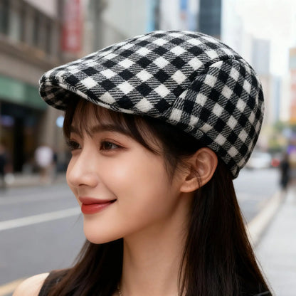 New Houndstooth Beret British Retro Forward Hat